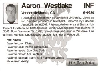 2008 Keene Swamp Bats #NNO Aaron Westlake Back