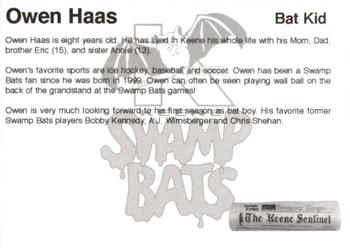 2008 Keene Swamp Bats #NNO Owen Haas Back