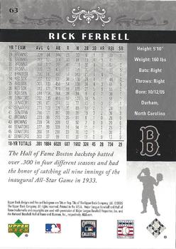 2005 Upper Deck Hall of Fame - Silver #63 Rick Ferrell Back