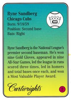 1993 Cartwrights Players Choice #2 Ryne Sandberg Back