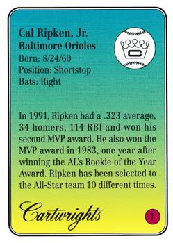 1993 Cartwrights Players Choice #7 Cal Ripken, Jr. Back