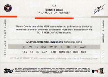 2019 Topps x Lindor - 2011 MLB Draft Class #D3 Gerrit Cole Back