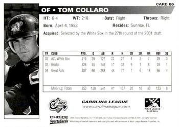2005 Choice Carolina-California All-Stars #6 Tom Collaro Back