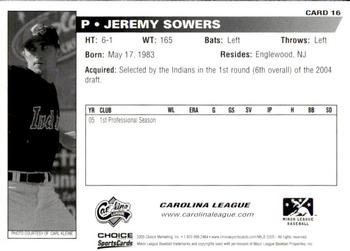 2005 Choice Carolina-California All-Stars #16 Jeremy Sowers Back