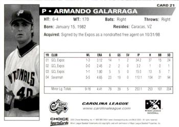 2005 Choice Carolina-California All-Stars #21 Armando Galarraga Back