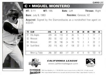 2005 Choice Carolina-California All-Stars #27 Miguel Montero Back