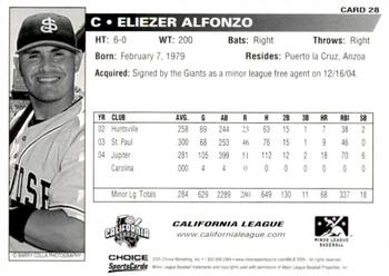 2005 Choice Carolina-California All-Stars #28 Eliezer Alfonzo Back