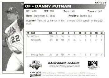 2005 Choice Carolina-California All-Stars #38 Danny Putnam Back