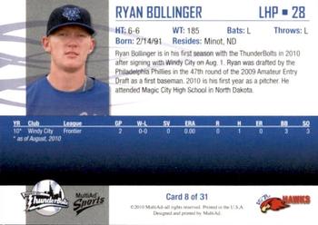 2010 MultiAd Windy City ThunderBolts #8 Ryan Bollinger Back