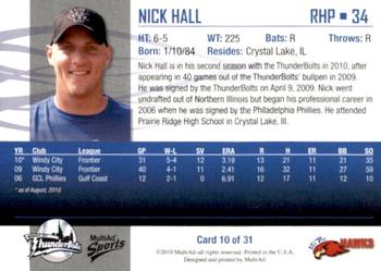 2010 MultiAd Windy City ThunderBolts #10 Nick Hall Back