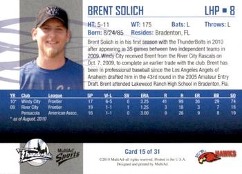 2010 MultiAd Windy City ThunderBolts #15 Brent Solich Back