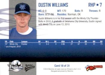 2010 MultiAd Windy City ThunderBolts #18 Dustin Williams Back