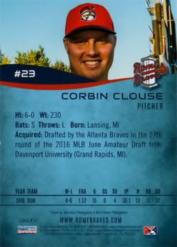 2016 Choice Rome Braves Update #37 Corbin Clouse Back