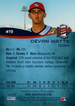 2016 Choice Rome Braves Update #38 Devan Watts Back