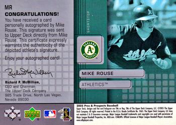 2005 Upper Deck Pros & Prospects - Signs of Stardom #MR Mike Rouse Back