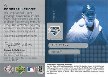 2005 Upper Deck Pros & Prospects - Signs of Stardom #PE Jake Peavy Back