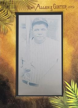 2019 Topps Allen & Ginter - Mini Framed Printing Plates Cyan #3 Babe Ruth Front