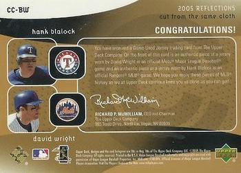 2005 Upper Deck Reflections - Cut From the Same Cloth Dual Jersey #CC-BW David Wright / Hank Blalock Back