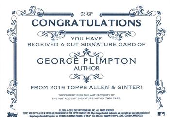 2019 Topps Allen & Ginter - Cut Signatures #CS-GP George Plimpton Back
