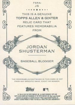 2019 Topps Allen & Ginter - Full-Size Relics A #FSRA-JS Jordan Shusterman Back