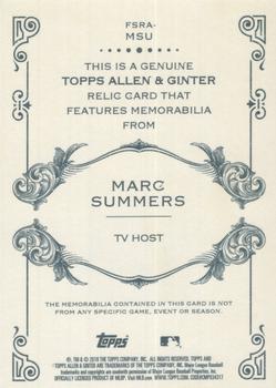 2019 Topps Allen & Ginter - Full-Size Relics A #FSRA-MSU Marc Summers Back