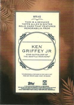 2019 Topps Allen & Ginter - Framed Mini Relics #MFR-KG Ken Griffey Jr. Back