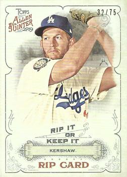 2019 Topps Allen & Ginter - Rip Card #RIP-45 Clayton Kershaw Front