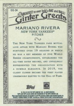 2019 Topps Allen & Ginter - Ginter Greats #GG-34 Mariano Rivera Back