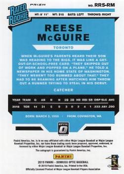 2019 Donruss Optic - Rated Rookie Signatures #RRS-RM Reese McGuire Back