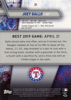 2019 Bowman's Best #31 Joey Gallo Back