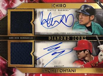 2019 Topps Diamond Icons - Dual-Player Autograph Relics Red #DPDA-IO Ichiro / Shohei Ohtani Front