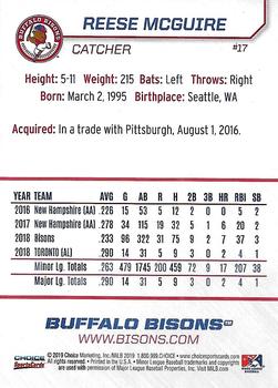 2019 Choice Buffalo Bisons #17 Reese McGuire Back