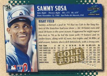 1995 Score - Gold Rush Redeemed Stamped #34 Sammy Sosa Back
