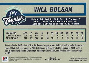 2019 Grandstand Asheville Tourists #NNO Will Golsan Back
