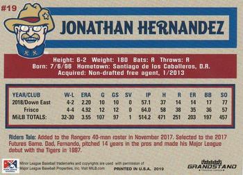 2019 Grandstand Frisco RoughRiders #NNO Jonathan Hernandez Back