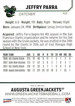 2019 Choice Augusta GreenJackets #15 Jeffry Parra Back
