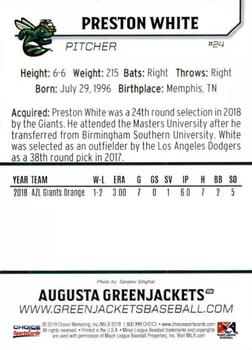 2019 Choice Augusta GreenJackets #24 Preston White Back