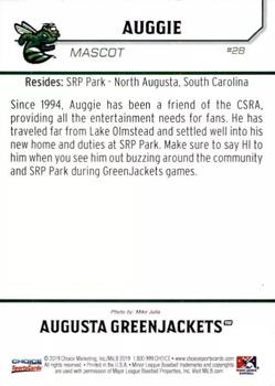 2019 Choice Augusta GreenJackets #28 Auggie Back