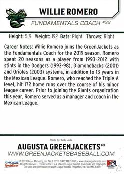 2019 Choice Augusta GreenJackets #33 Willie Romero Back