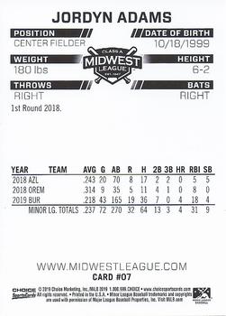 2019 Choice Midwest League Top Prospects #07 Jordyn Adams Back