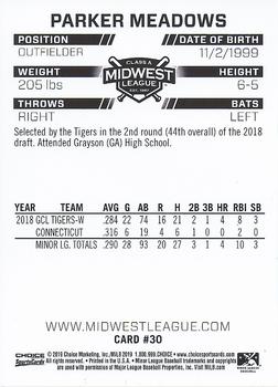 2019 Choice Midwest League Top Prospects #30 Parker Meadows Back