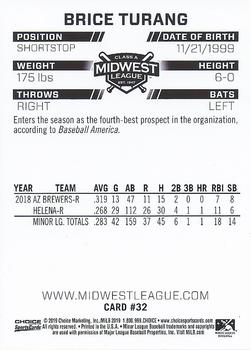 2019 Choice Midwest League Top Prospects #32 Brice Turang Back