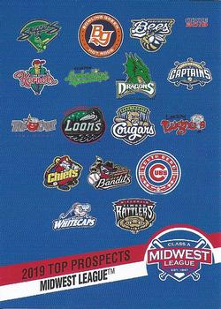 2019 Choice Midwest League Top Prospects #NNO Checklist Front