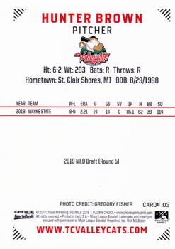 2019 Choice Tri-City ValleyCats #03 Hunter Brown Back