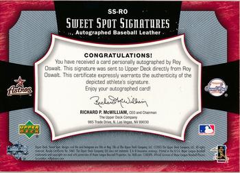 2005 Upper Deck Sweet Spot - Signatures Red-Blue Stitch Red Ink #SS-RO Roy Oswalt Back