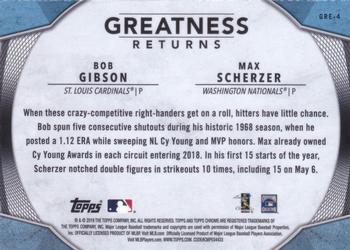 2019 Topps Chrome - Greatness Returns #GRE-4 Bob Gibson / Max Scherzer Back