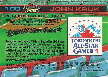 1992 Stadium Club Dome #100 John Kruk Back