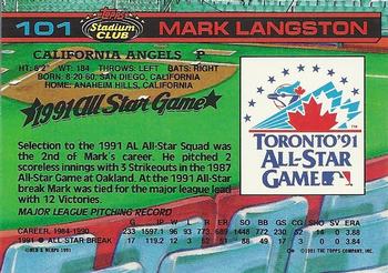 1992 Stadium Club Dome #101 Mark Langston Back