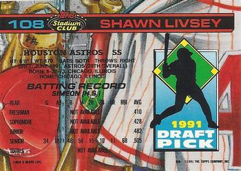 1992 Stadium Club Dome #108 Shawn Livsey Back