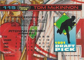 1992 Stadium Club Dome #115 Tom McKinnon Back